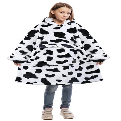 Catalonia Blanket Hoodie for Kids, Oversized Wearable Sherpa Sweatshirt Pullover for 7-16 yr Teens Youth, Kids Gift Idea, Cow Gifts