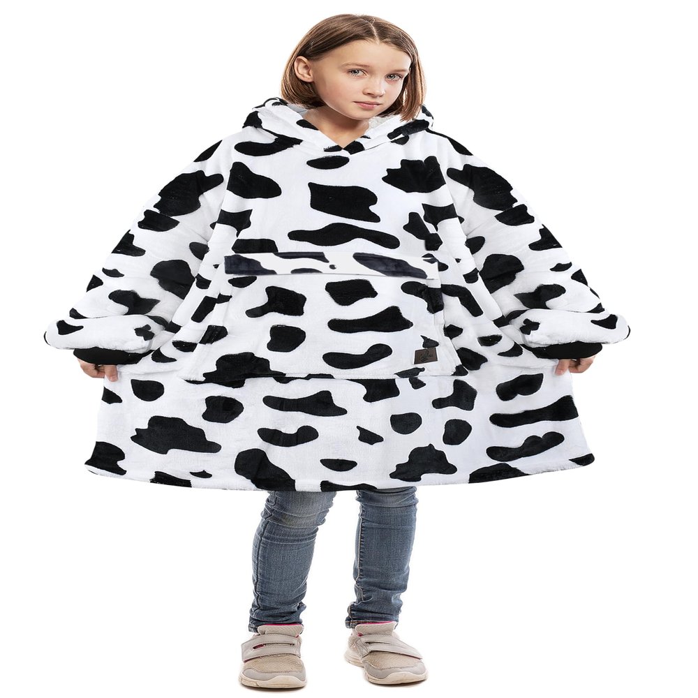 Catalonia Blanket Hoodie for Kids, Oversized Wearable Sherpa Sweatshirt Pullover for 7-16 yr Teens Youth, Kids Gift Idea, Cow Gifts