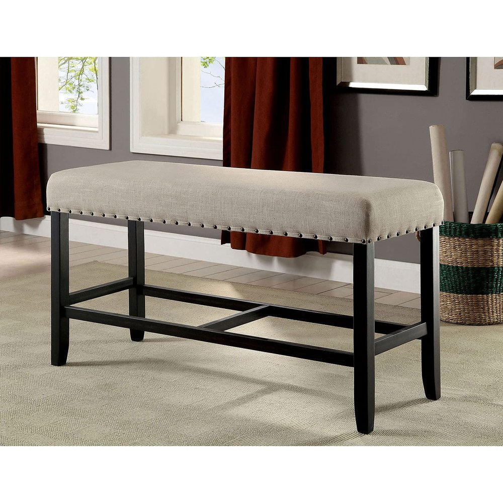 Simple Relax Counter Height Seating Bench in Antique Black and Beige