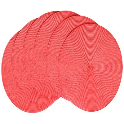 HODJOY Placemats Set of 6, Round Placemats for Dining Table, Washable Non-Slip Placemats for Velentine, 15 inches (Pink Red)