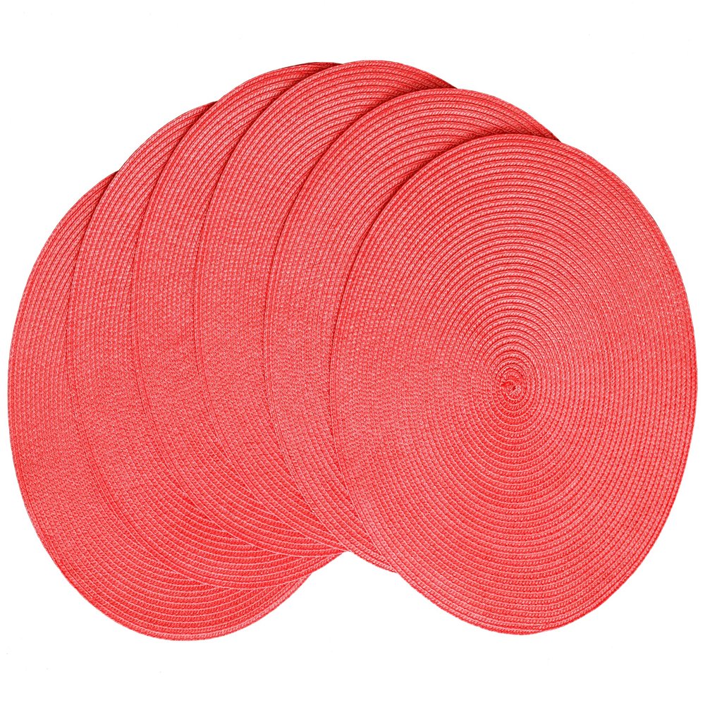 HODJOY Placemats Set of 6, Round Placemats for Dining Table, Washable Non-Slip Placemats for Velentine, 15 inches (Pink Red)