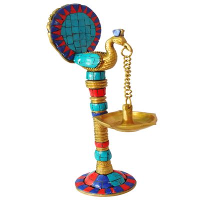 Handmade Indian puja Golden Oil lamp for Diwali Pooja Article akhand Diya for Pooja Purpose (Diya-30)