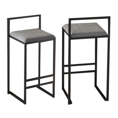 NLLPZ-STOOL Barstools - Upholstered 25.5 Inch Counter Height Stools with Back and Footrest, Classic Velvet Bar Stools for Kitchen Counter Island (Grey, 2 Barstools)