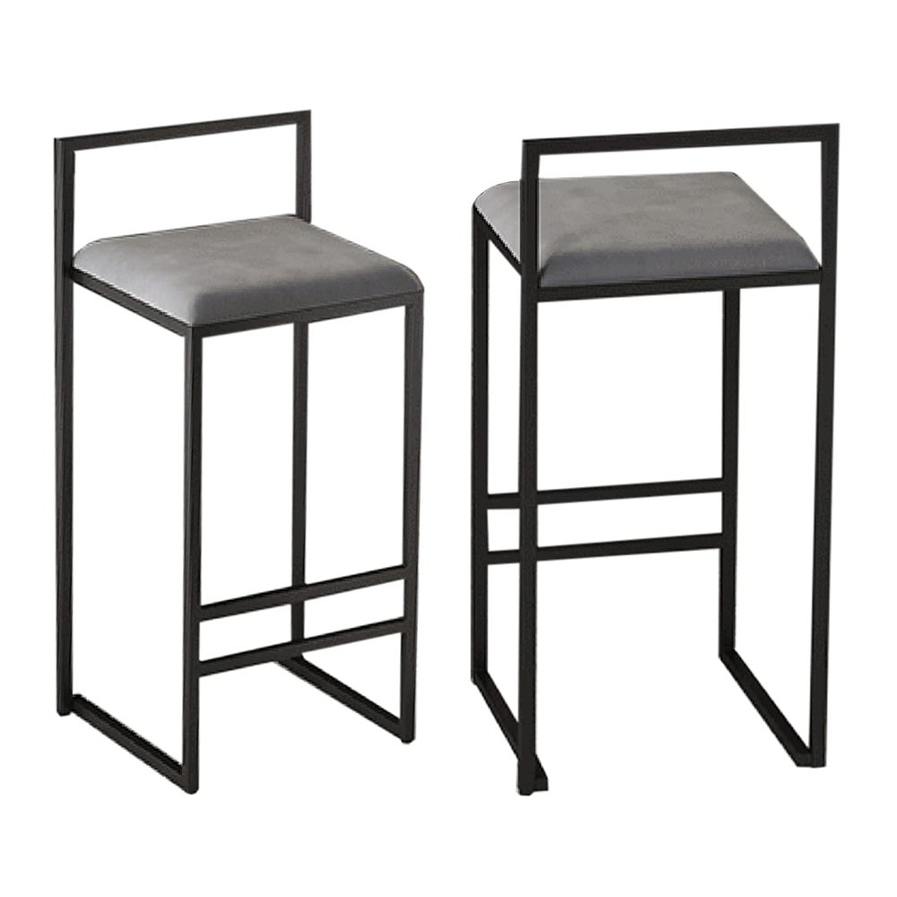 NLLPZ-STOOL Barstools - Upholstered 25.5 Inch Counter Height Stools with Back and Footrest, Classic Velvet Bar Stools for Kitchen Counter Island (Grey, 2 Barstools)