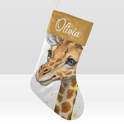 CUXWEOT Personalized Watercolor Giraffe Christmas Stocking Customize Name Decor for Xmas Tree Fireplace Hanging Party 17.52 x 7.87 Inch