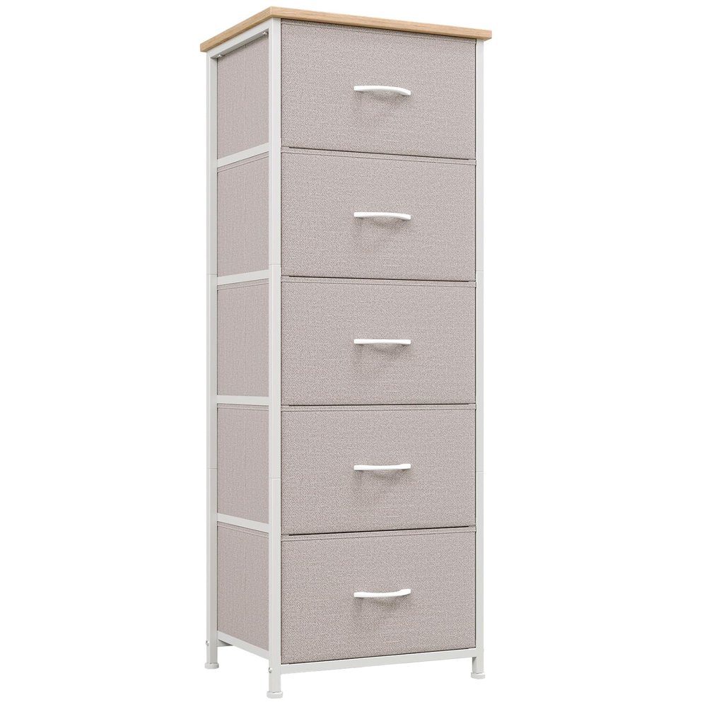 Somdot Tall Dresser for Bedroom with 5 Drawers, Storage Organizer Chest of Drawers with Removable Fabric Bins for Closet Bedside Living Room Laundry Entryway Hallway, Ash Grey