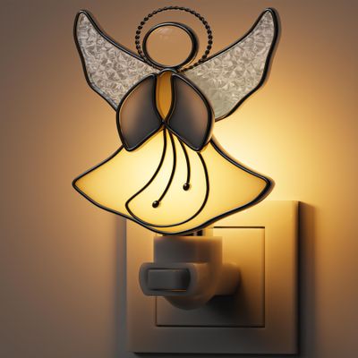 KUNDGLA Night Light Flying Yellow Angel Lights Stained Glass Night Lights Plug into Wall, Angel Baby Bright Plug in Night Light, Gift for Birthday Christmas Valentine Holidays Mother`s Day Christmas