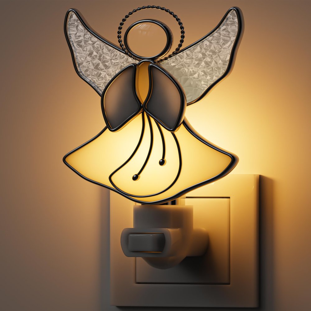 KUNDGLA Night Light Flying Yellow Angel Lights Stained Glass Night Lights Plug into Wall, Angel Baby Bright Plug in Night Light, Gift for Birthday Christmas Valentine Holidays Mother`s Day Christmas