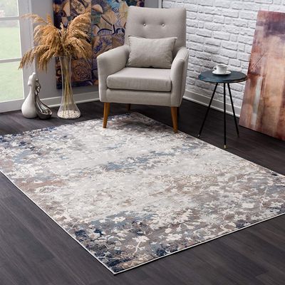 HomeRoots 100% Polypropylene 5 x 8 Navy and Beige Distressed Vines Area Rug