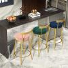 Modern Industrial Bar Chair Backrest High Barstool Round Velvet Seat for Breakfast Kitchen Counter,Gold Metal Legs,330IB Load-Bearing view 4