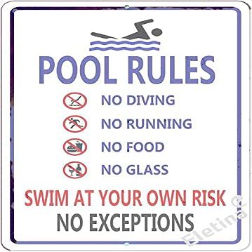 ELEtina Vintage Metal Tin Sign Hanging Swim at Your Own Risk Pool Rules No Running Diving Swimpool Pub Beer Sign Country Poster Wall Art Decoration Retro Aluminum Sign 8x12 INCH