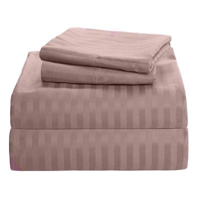 SHERA'S BEDDINGS Olympic Queen Sleeper Sofa Bed Sheet Set (66" x 80" + 4") Long-Staple Cotton Fits Mattress Sheet 4" Inches Deep Egyptian Quality- 600 TC Stripe Taupe Sofa Sleeper Sheets- 4 pc