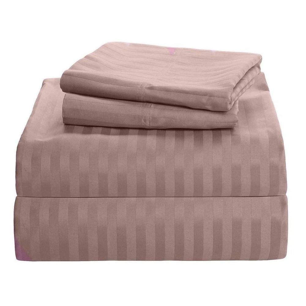 SHERA'S BEDDINGS Olympic Queen Sleeper Sofa Bed Sheet Set (66" x 80" + 4") Long-Staple Cotton Fits Mattress Sheet 4" Inches Deep Egyptian Quality- 600 TC Stripe Taupe Sofa Sleeper Sheets- 4 pc