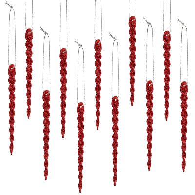 30 Pcs Christmas Plastic Icicle Twisted Plastic Icicle Ornaments Christmas Tree Hanging Decoration and Holiday Xmas Party Wedding Hanging(5.9 Inch,Red)