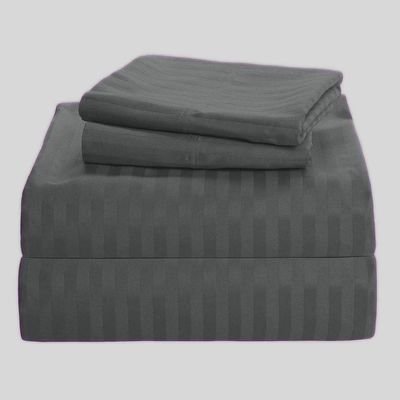 SHERA'S BEDDINGS Olympic Queen Sleeper Sofa Bed Sheet Set (66" x 80" + 4") Long-Staple Cotton Fits Mattress Sheet 4" Inches Deep Egyptian Quality- 600 TC Stripe Dark Grey Sofa Sleeper Sheets- 4 pc