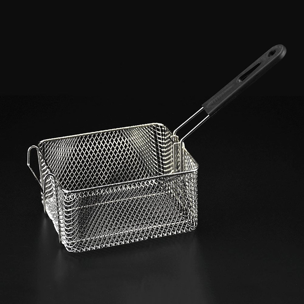 Deep fry basket Commercial Electric Fryer Frying Basket Black Handle Square French Fries Basket Stainless Steel Multifunctional Fried Food Basket Frying Basket