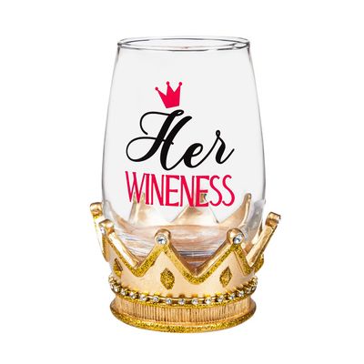 Cypress Home 17 OZ Wine Glass with Coaster Base, Her Wineness