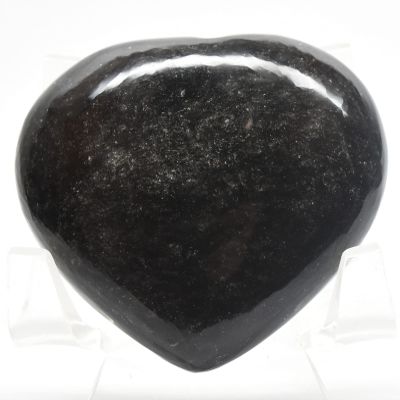 2.1" 80g Silver Sheen Obsidian Puffy Heart Polished Natural Sparkling Collectible Volcanic Glass Gemstone Crystal Mineral Specimen - Mexico + Stand