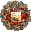 Fall Umbrella Personalized Handmade Deco Mesh Wreath 24 and 28 inch diameters view 1