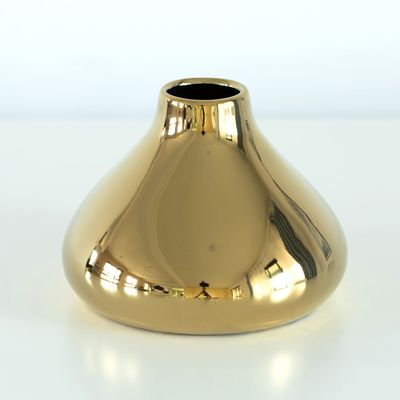 6.5" W x 4.75" H Decorative Ceramic Modern Centerpiece Table Flower Vase, Gold