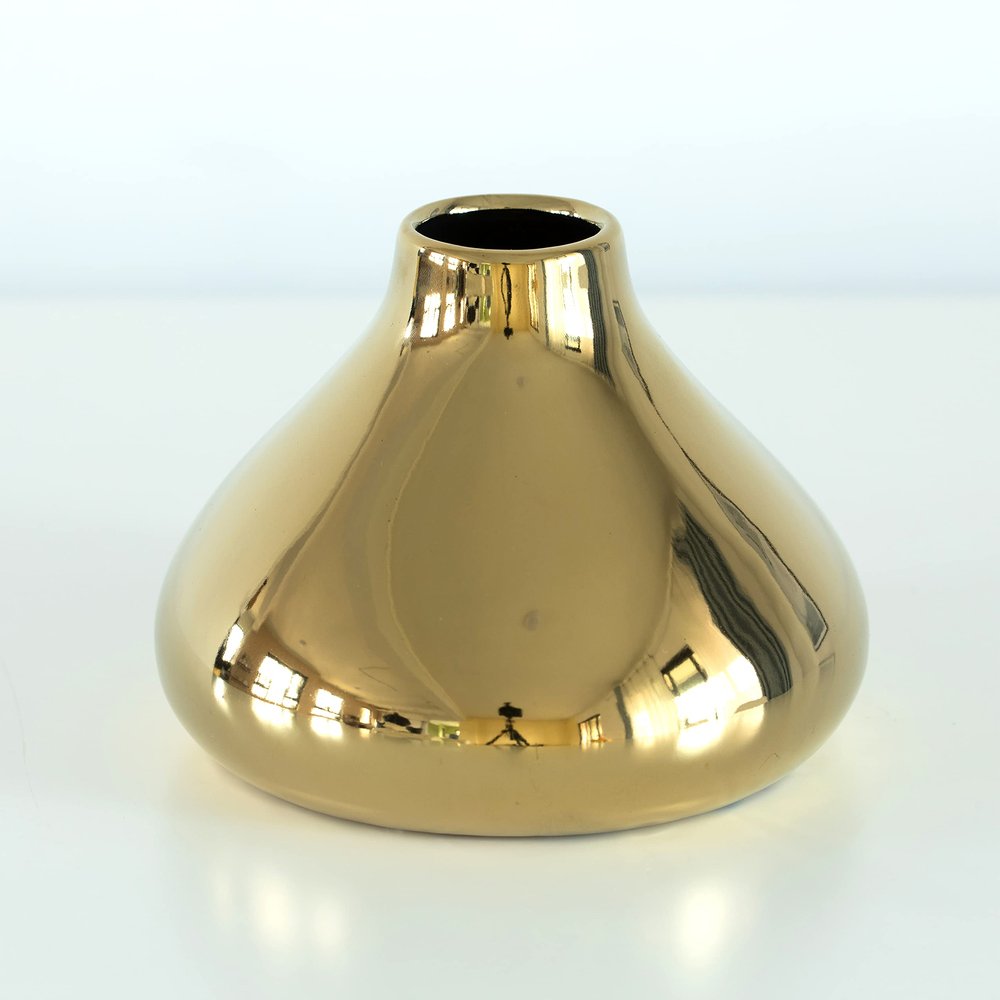 6.5" W x 4.75" H Decorative Ceramic Modern Centerpiece Table Flower Vase, Gold