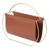 Gold Metal and Brown Leather Modern Decorative Freestanding Magazine Book Rack Storage Holder view 1