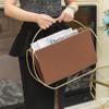 Gold Metal and Brown Leather Modern Decorative Freestanding Magazine Book Rack Storage Holder view 4