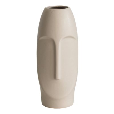 9.5" H Decorative Ceramic Abstract Face Modern Statue Sculpture Flower Centerpiece Vase, Bone White
