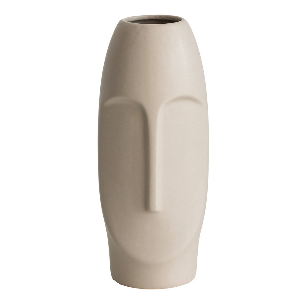9.5" H Decorative Ceramic Abstract Face Modern Statue Sculpture Flower Centerpiece Vase, Bone White