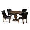 East West Furniture F3FO5-749 5 Piece Dining Room Table Set Includes a Round Dining Table with Pedestal and 4 Black Faux Leather Upholstered Chairs, 48x48 Inch, Distressed Jacobean view 1