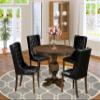 East West Furniture F3FO5-749 5 Piece Dining Room Table Set Includes a Round Dining Table with Pedestal and 4 Black Faux Leather Upholstered Chairs, 48x48 Inch, Distressed Jacobean view 2