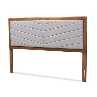 Baxton Studio IDEN Modern and Contemporary Light Grey Fabric Upholstered and Walnut Brown Finished Wood Queen Size Headboard