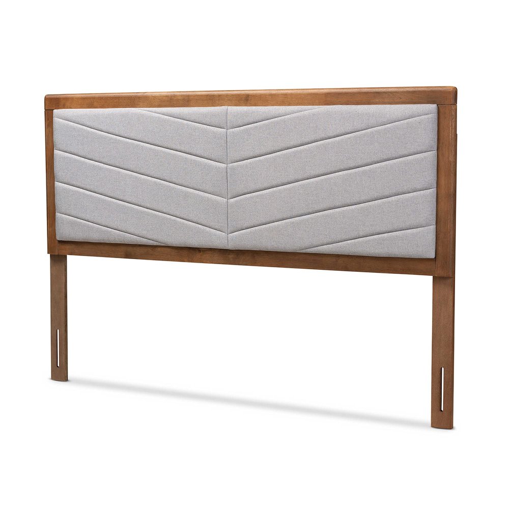 Baxton Studio IDEN Modern and Contemporary Light Grey Fabric Upholstered and Walnut Brown Finished Wood Queen Size Headboard