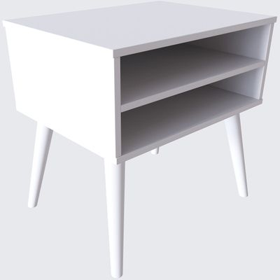 Boyd Sleep Ragusa Mid Century Dual Open Shelf Storage Nightstand: Bedside Table with Modern Design, White