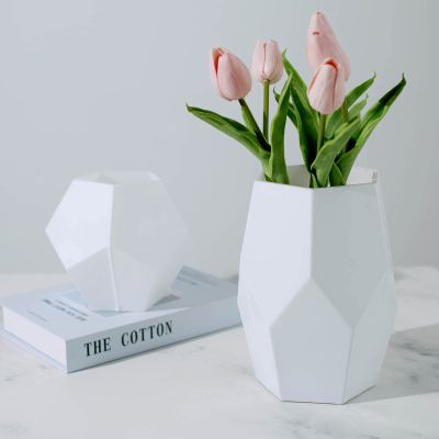 2 Pack Glass Decor Flower Art Glass Vase for Modern Decorative Home Decor for Living Room, Kitchen,Wedding & Office Centerpiece Table to Display Flowers, Glass Candle Decor, Geometric Vase