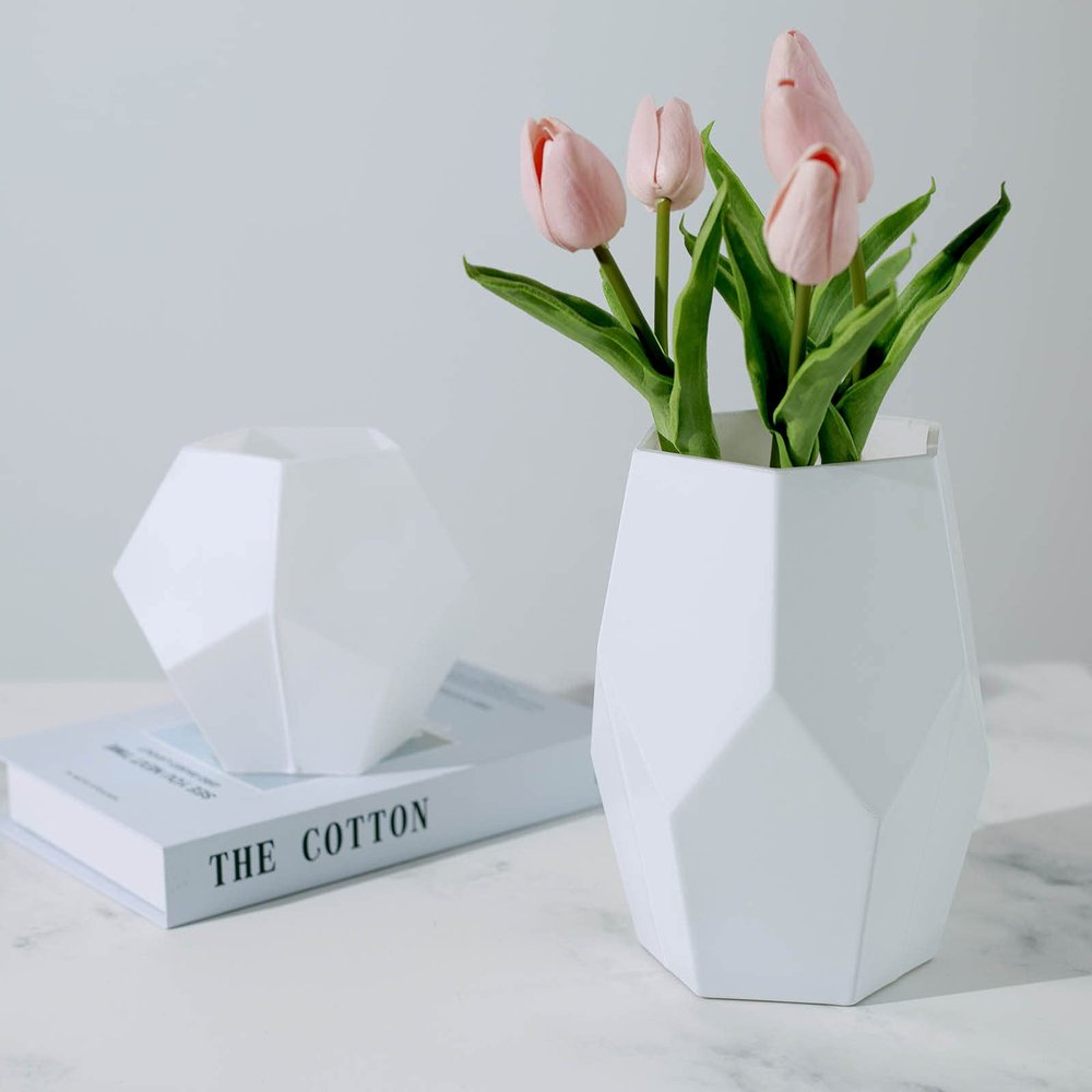 2 Pack Glass Decor Flower Art Glass Vase for Modern Decorative Home Decor for Living Room, Kitchen,Wedding & Office Centerpiece Table to Display Flowers, Glass Candle Decor, Geometric Vase