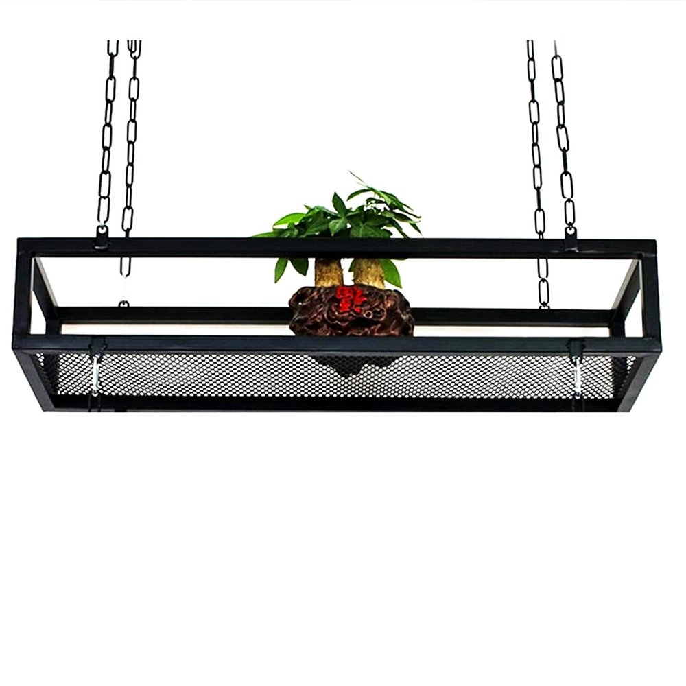 YDYFC Kitchen Bar Storage Shelving Ceiling Hanging Flower Stand Wine Rack, Metal Iron Frame Pot Pan Rack Floating Racking Display Shelves for Balcony Living Room - 60cm/80cm/120cm/140cm/150cm