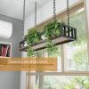 Ceiling Hanging Retro Wine Racks Family Storage Organizer - Wood and Black Metal Iron Flower Stand, Plant Railing Shelf, Kitchen Pot Pan Cookware Rack Decorations Display Shelves for Flower Shop view 4