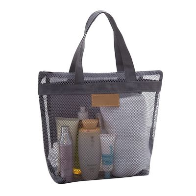 Pebipoo Mesh Shower Caddy, Quick Dry Portable Tote with Zipper and Inner Pocket, Beach Bag, Lightweight Bath Organizer for College Dorm, Swimming, Gym, Beach, Travel (Gray)