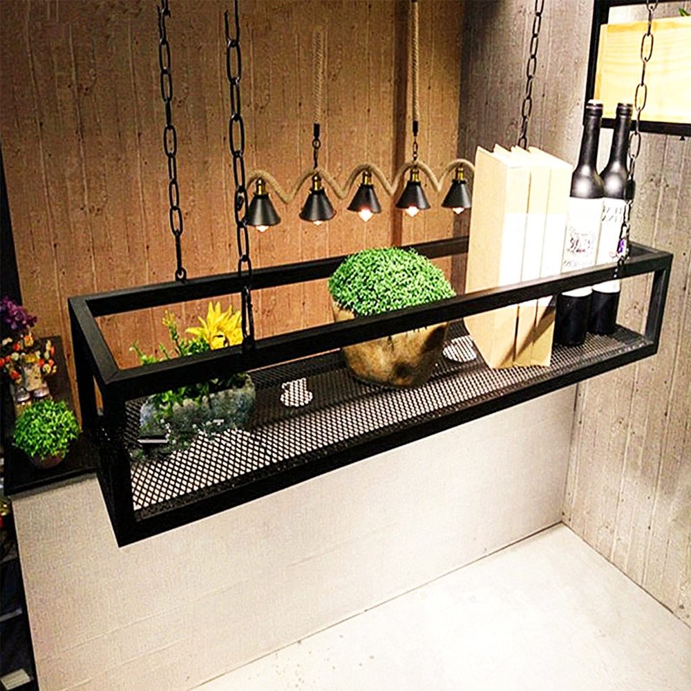 Ceiling-Type Kitchen Storage Shelving Flower Stand Wine Shelf - With Iron Chain Article And Bottom Floating Racking Display Shelves for Balcony Living Room - (60/80/120/1402515cm) - Pot Pan Rack