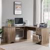 AOCHUANG L-Shaped Home Office Wood Corner Desk, Home Office Desk, Writing Table Workstation with Spacious Surface, Corner Computer Desk with Drawers and Storage Shelf, Easy Assembly view 1