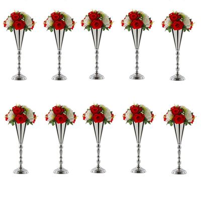 10pcs Tabletop Metal Wedding Flower Trumpet Vase Wedding Centerpiece Flower Vase for Wedding Event Decoration Living Decor Party Decor (Silver, 10L)