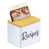 NEAT SECRETS Recipe Box With Cards and Dividers, White Metal Body, Wooden Lid with Phone Holder and Recipe Card Holder, Includes Set Of 150 4x6 Recipe Cards and 15 Recipe Card Dividers view 1
