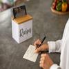 NEAT SECRETS Recipe Box With Cards and Dividers, White Metal Body, Wooden Lid with Phone Holder and Recipe Card Holder, Includes Set Of 150 4x6 Recipe Cards and 15 Recipe Card Dividers view 4