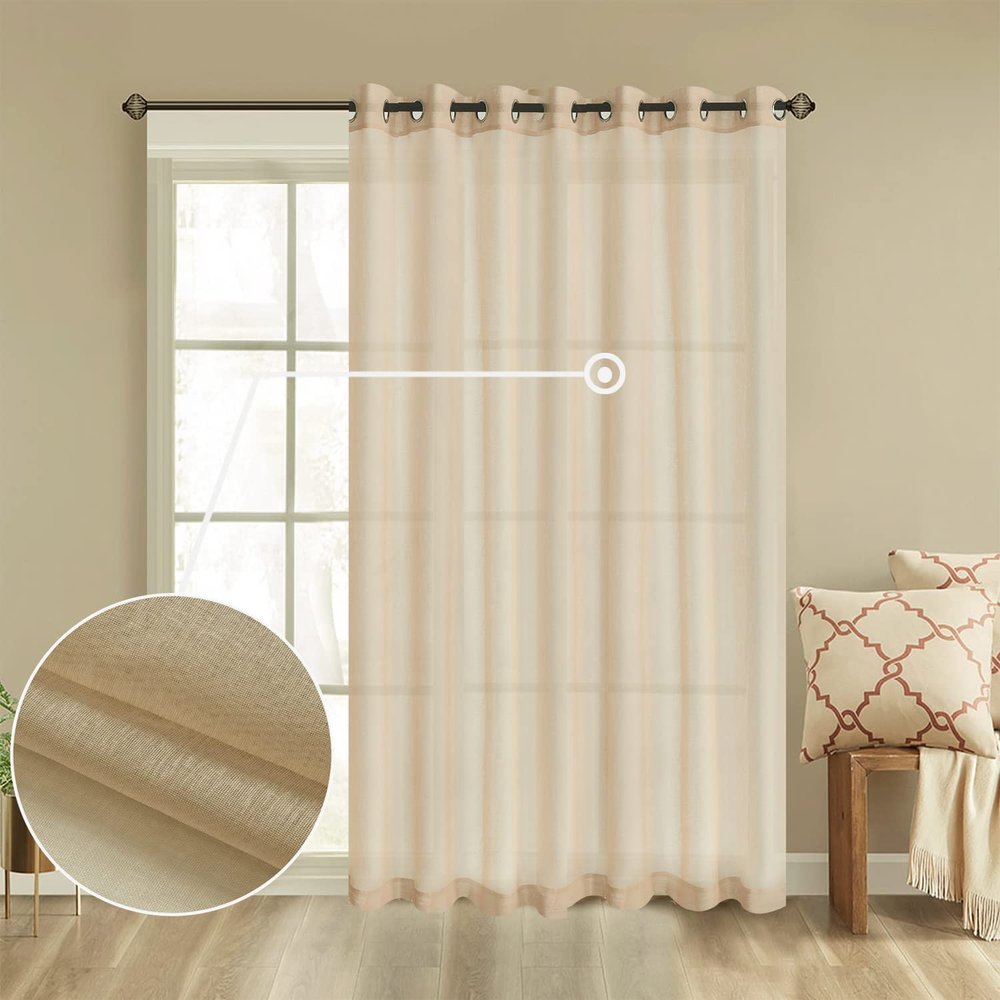 GYROHOME Semi Sheer Solid Voile Curtain for Living Room Bedroom Patio Door,Sunlight Filtering Protect Privacy,Grommet Ring Top, Set of 2Panels, Khaki,52x63inch