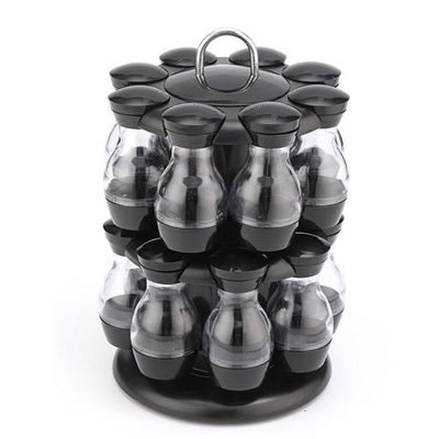 YRHH Spice Rack, 8/16 Jars, Rotating Stand, Stainless Steel, Black, Storage Organizer