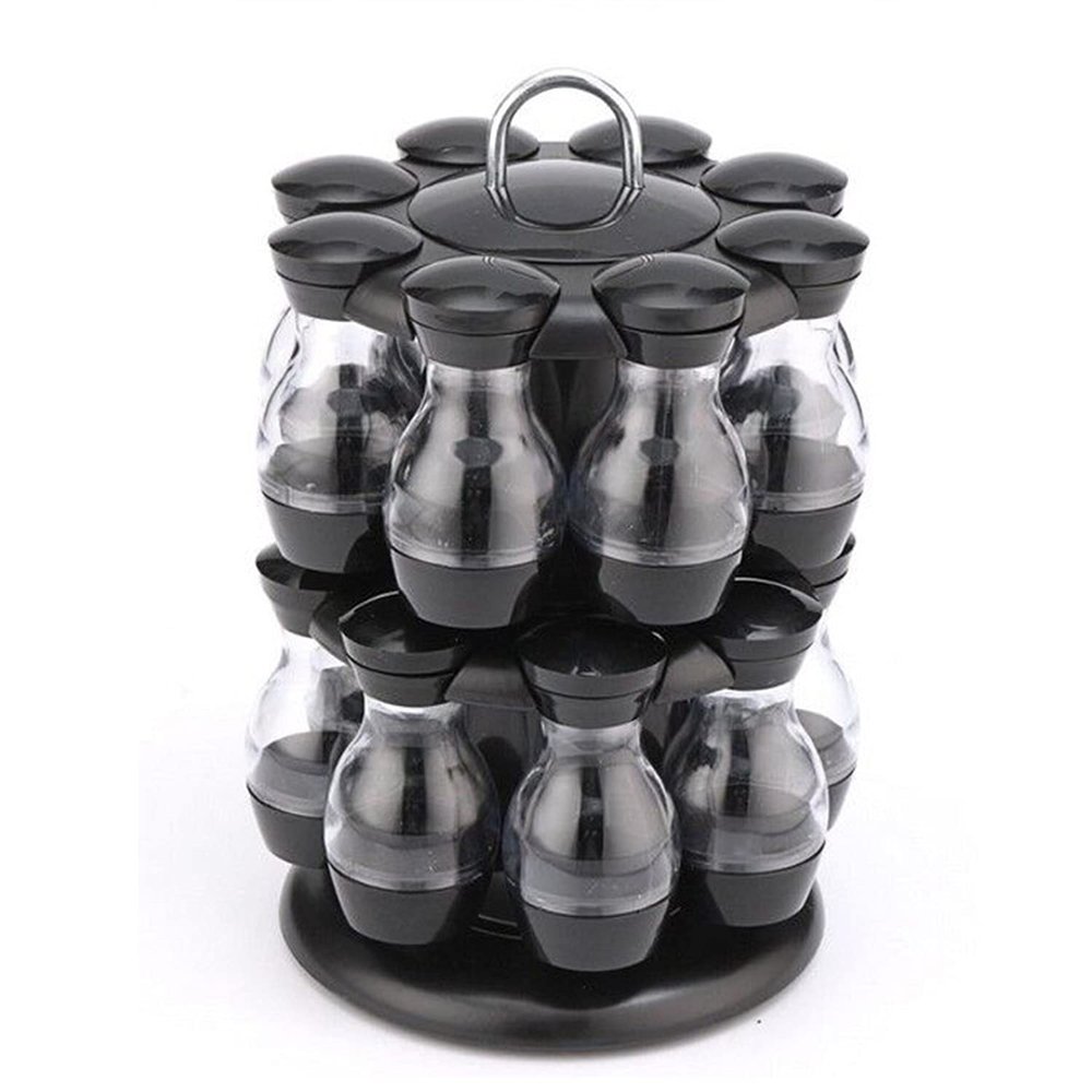YRHH Spice Rack, 8/16 Jars, Rotating Stand, Stainless Steel, Black, Storage Organizer