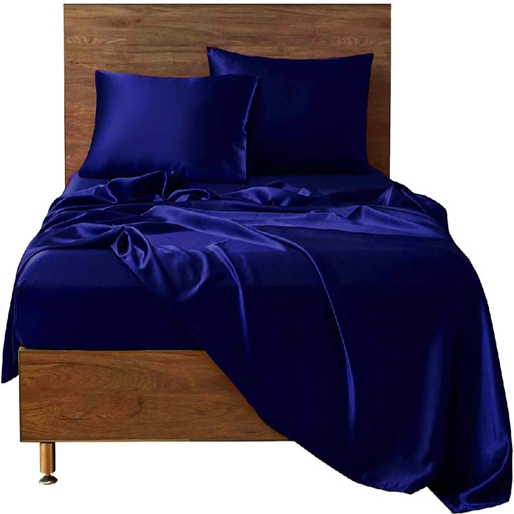 Smooth Luxurious Silk Like Satin Royal Blue Oversized Queen 6 Piece Sheet Set (Flat Sheet + Fitted 18" + 4 Pillowcases) Easy Fit - Breathable & Cooling Sheets - Wrinkle Free