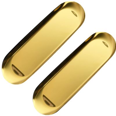 2 Pack Long Narrow Gold Rolling Metal Decorative Tray, 12 Inch Stainless Steel Golden Serving Tray, Oval Brass Vanity Tray Table Dcor Platter for Jewelry, Towel, Bathroom, Desktop, Exxacttorch