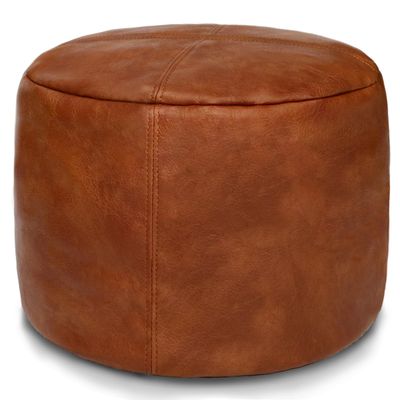 Thgonwid Unstuffed Faux Leather Pouf Cover, Handmade Footstool Ottoman Storage Solution, Floor Footrest Cushion, 16.5Dx12H, Amaretto